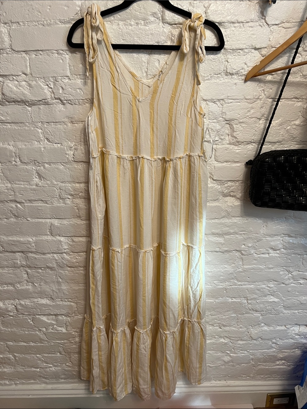 Striped Yellow & Cream Tie-Shoulder Maxi Dress